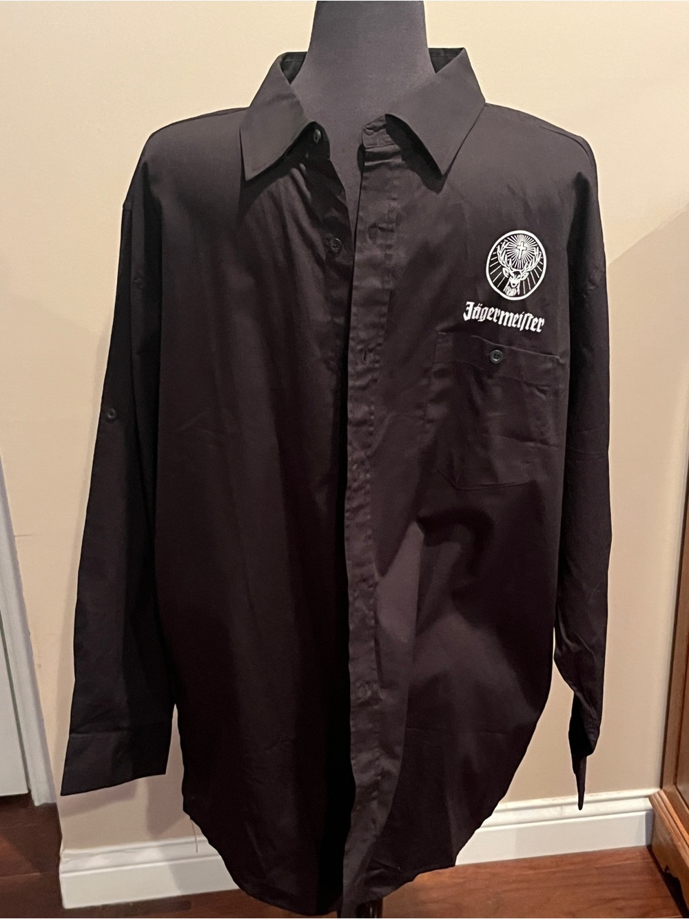 Jagermeister Black Long-Sleeve Button-Down Shirt with White Logo - NEW